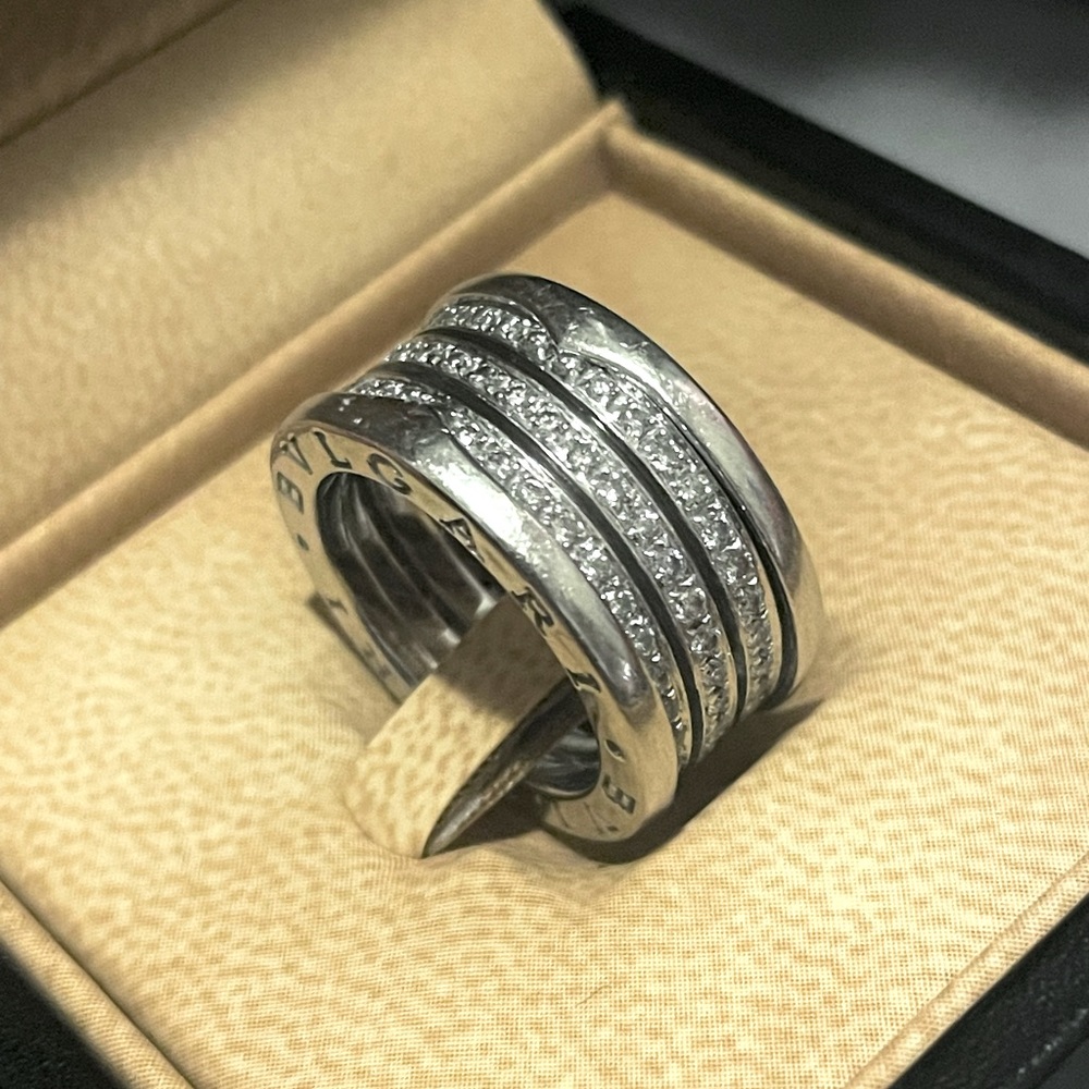 BVLGARI B.Zero1 18K White Gold 4-Band Diamond Ring. Size 52 /US 6